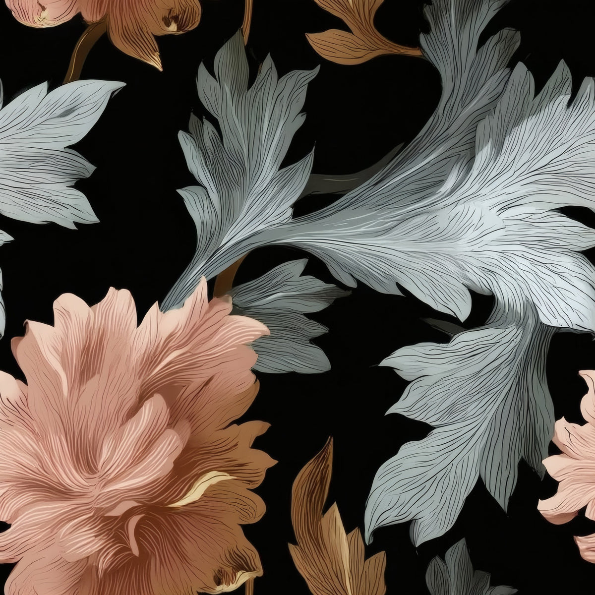 Dark Peonies large scale wallpaper pattern repeat