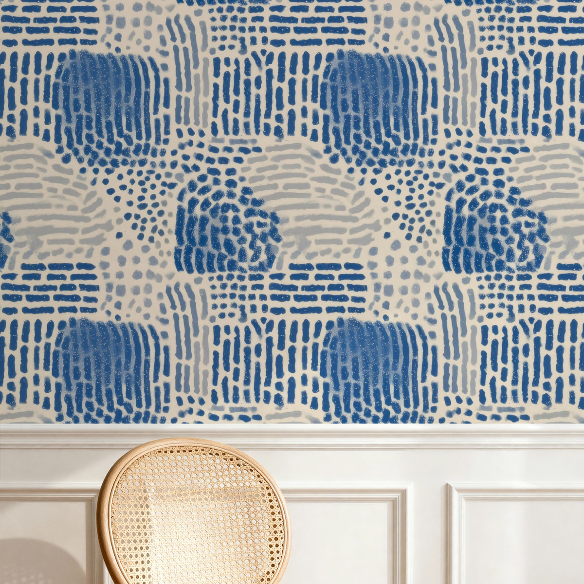 Denim Dash large scale wallpaper in a styled room