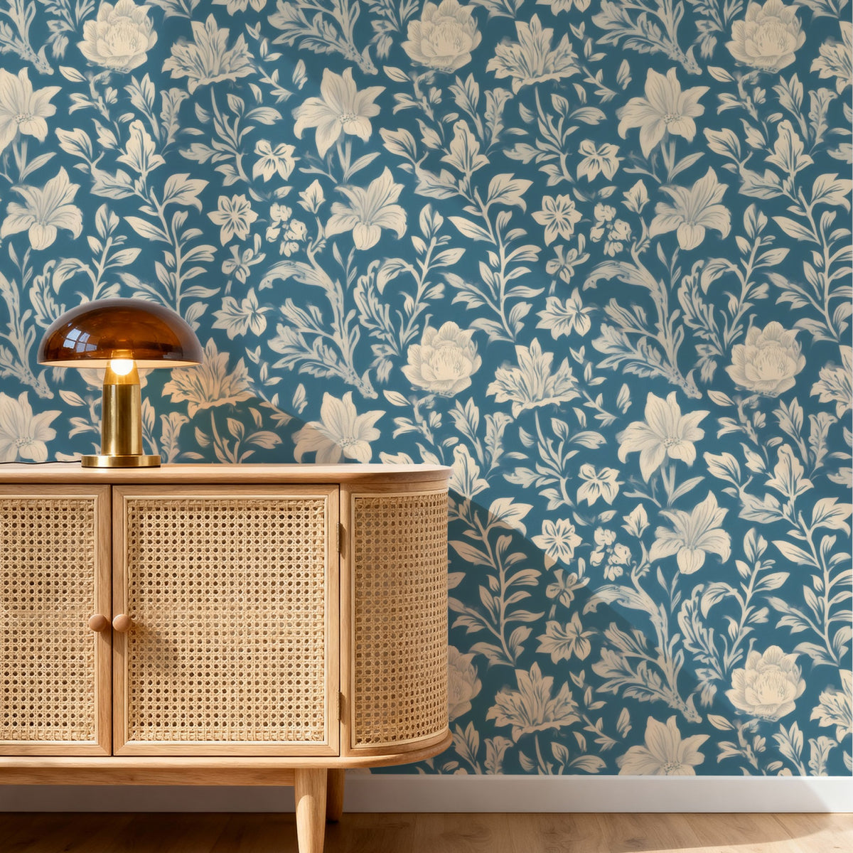 Denim Hare large scale wallpaper in a styled room