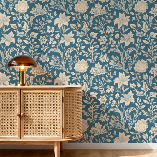 Denim Hare large scale wallpaper in a styled room