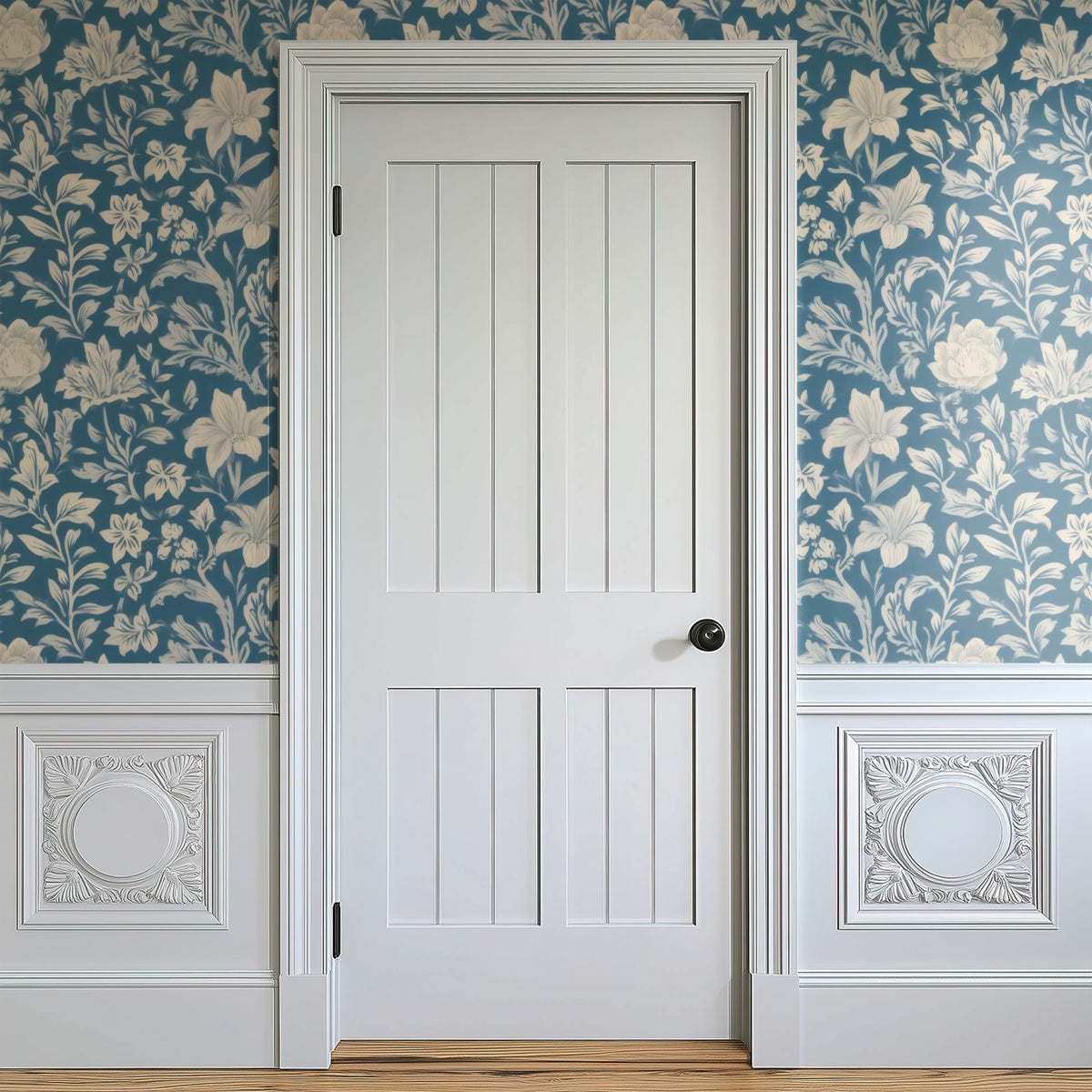 Denim Hare large scale wallpaper in a styled room