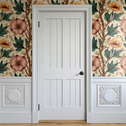 Dog Rose large scale wallpaper in a styled room