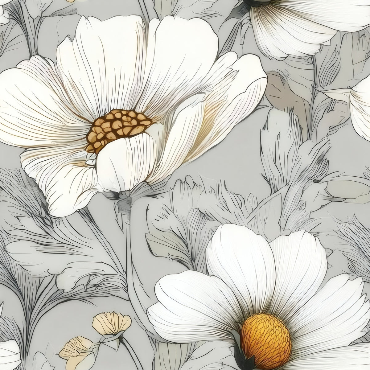 Dove Daisy large scale wallpaper pattern repeat
