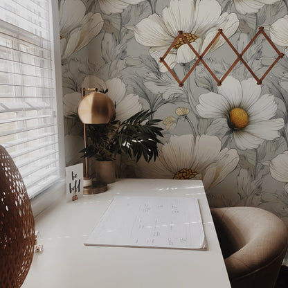Dove Daisy large scale wallpaper in a styled room