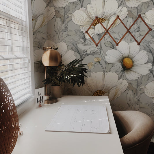 Dove Daisy large scale wallpaper in a styled room