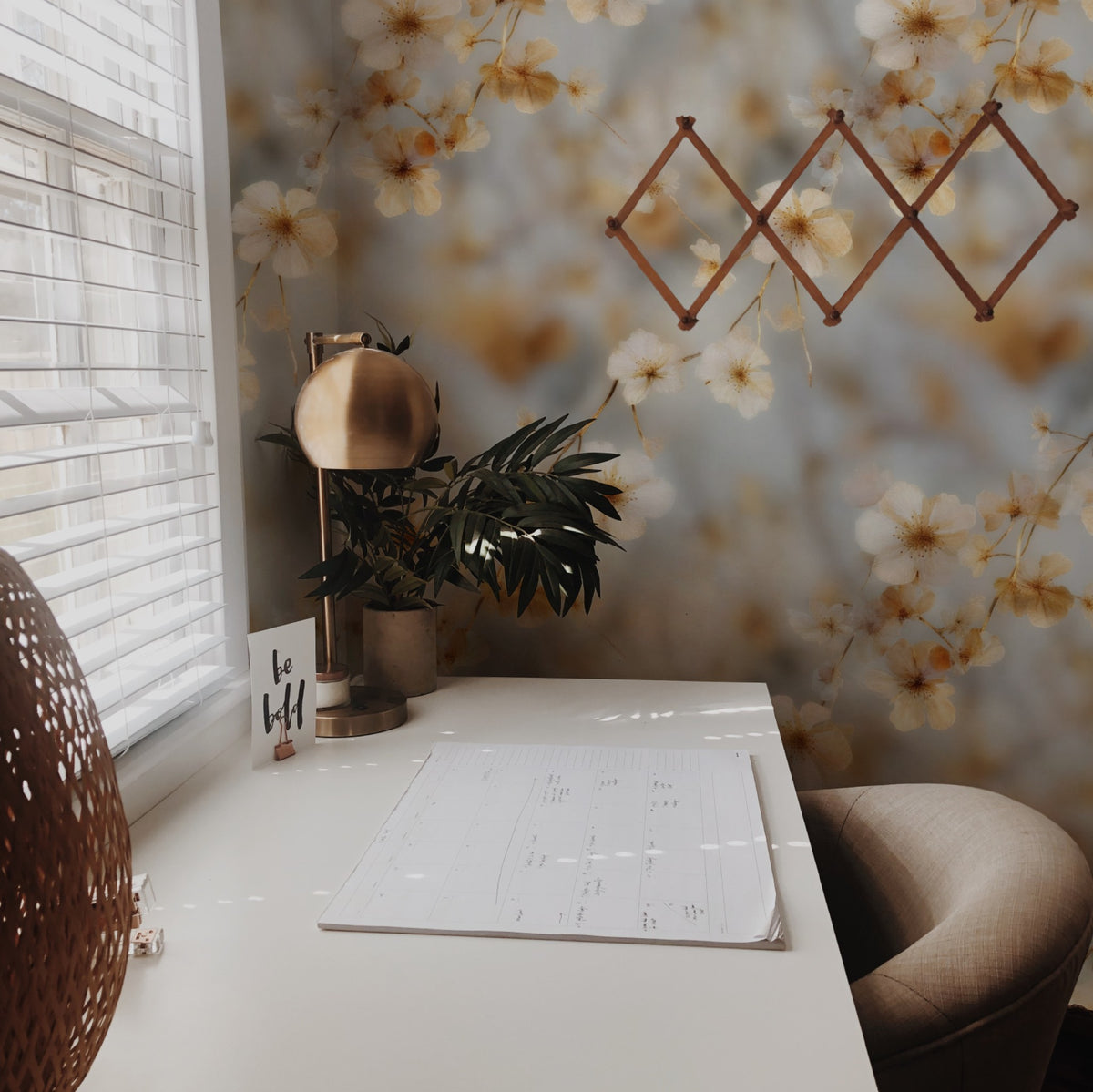 Dried Blossom large scale wallpaper in a styled room