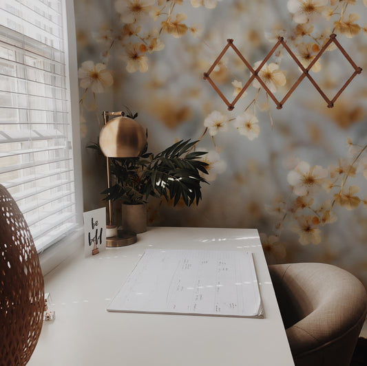 Dried Blossom large scale wallpaper in a styled room