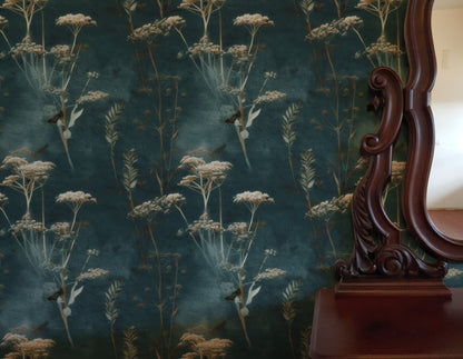 Dusk Meadow large scale wallpaper in a styled room