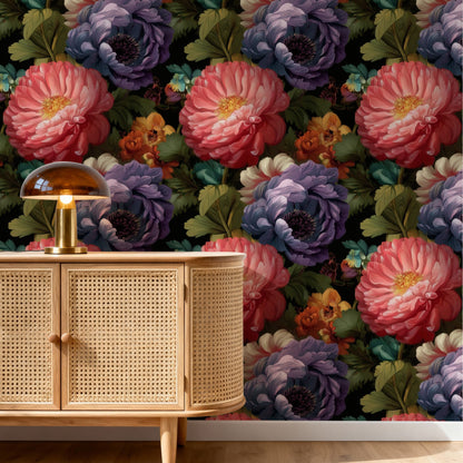 Dutch Bouquet large scale wallpaper in a styled room