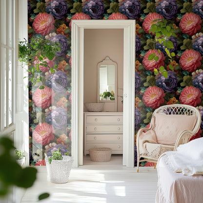 Dutch Bouquet large scale wallpaper in a styled room