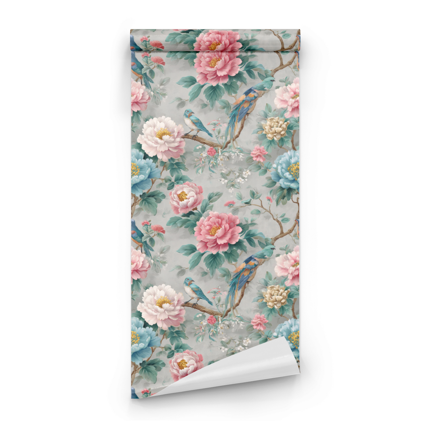 Teal Chinoiserie | Grey Floral Wallpaper | Scenic - Roll Preview