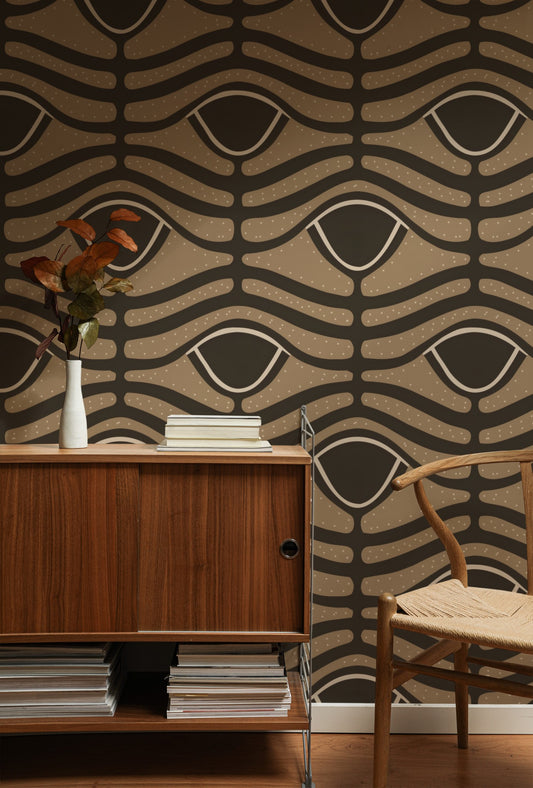 Earthen Current large scale wallpaper in a styled room