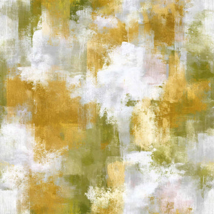 Abstract wallpaper with golden and green tones, featuring soft and artistic brushstrokes.