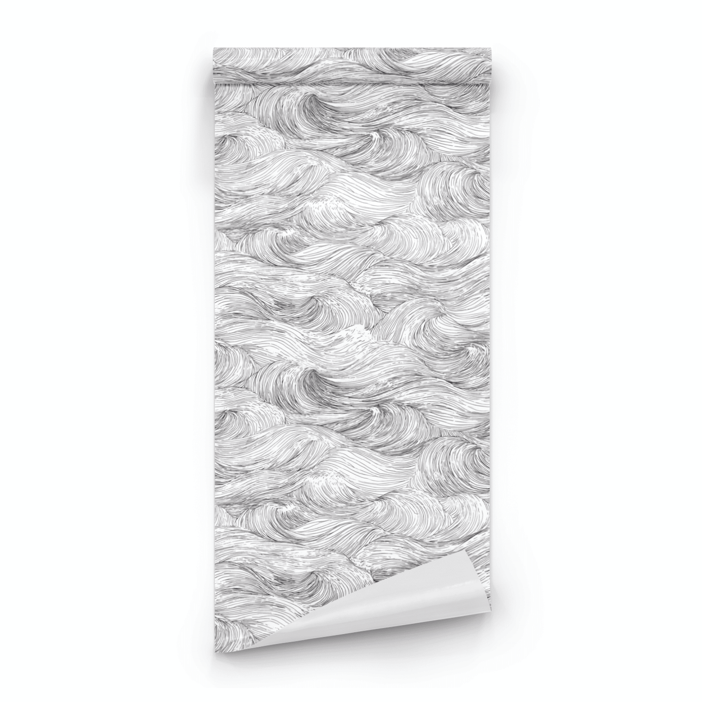 White Abstract Wallpaper roll preview showing the wave drawing in close white linear abstract detail