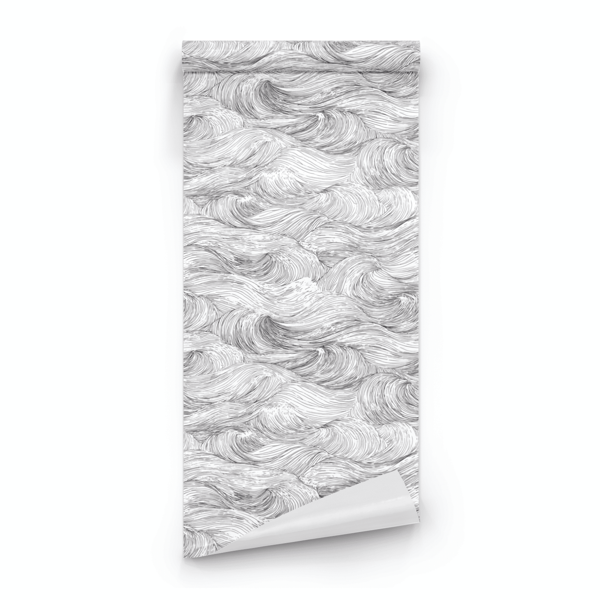 White Abstract Wallpaper roll preview showing the wave drawing in close white linear abstract detail