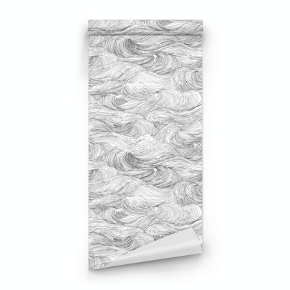 White Abstract Wallpaper roll preview showing the wave drawing in close white linear abstract detail