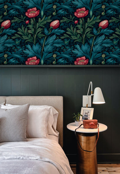 Emerald Anemone large scale wallpaper in a styled room