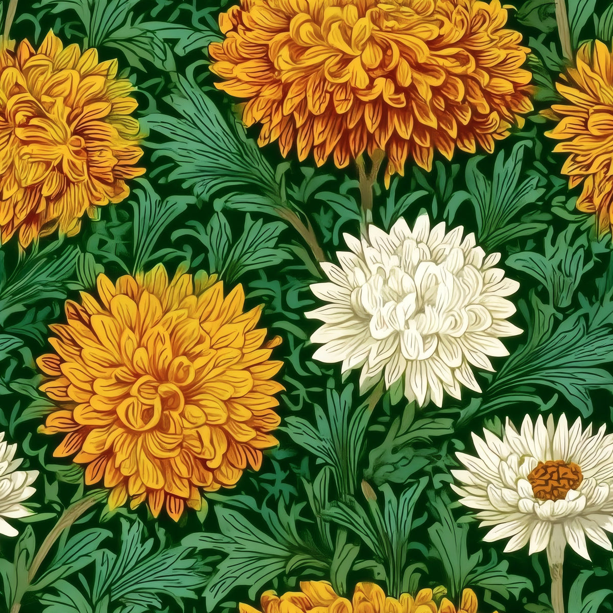 Emerald Marigold large scale wallpaper pattern repeat
