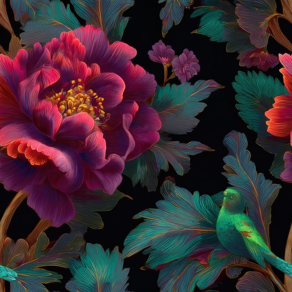 Emerald Peony large scale wallpaper pattern repeat