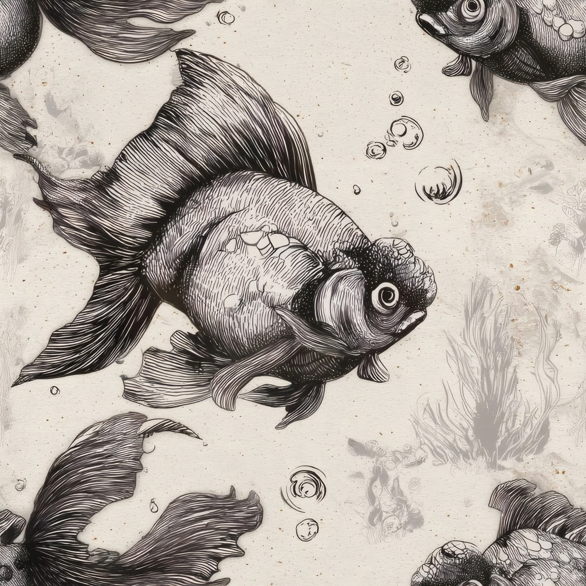 Etched Goldfish large scale wallpaper pattern repeat