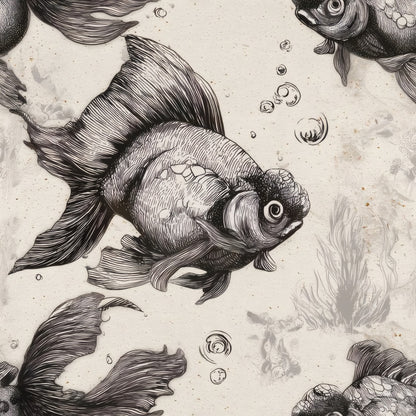 Etched Goldfish large scale wallpaper pattern repeat