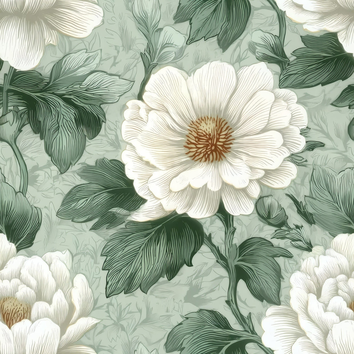 Etched Peony large scale wallpaper pattern repeat