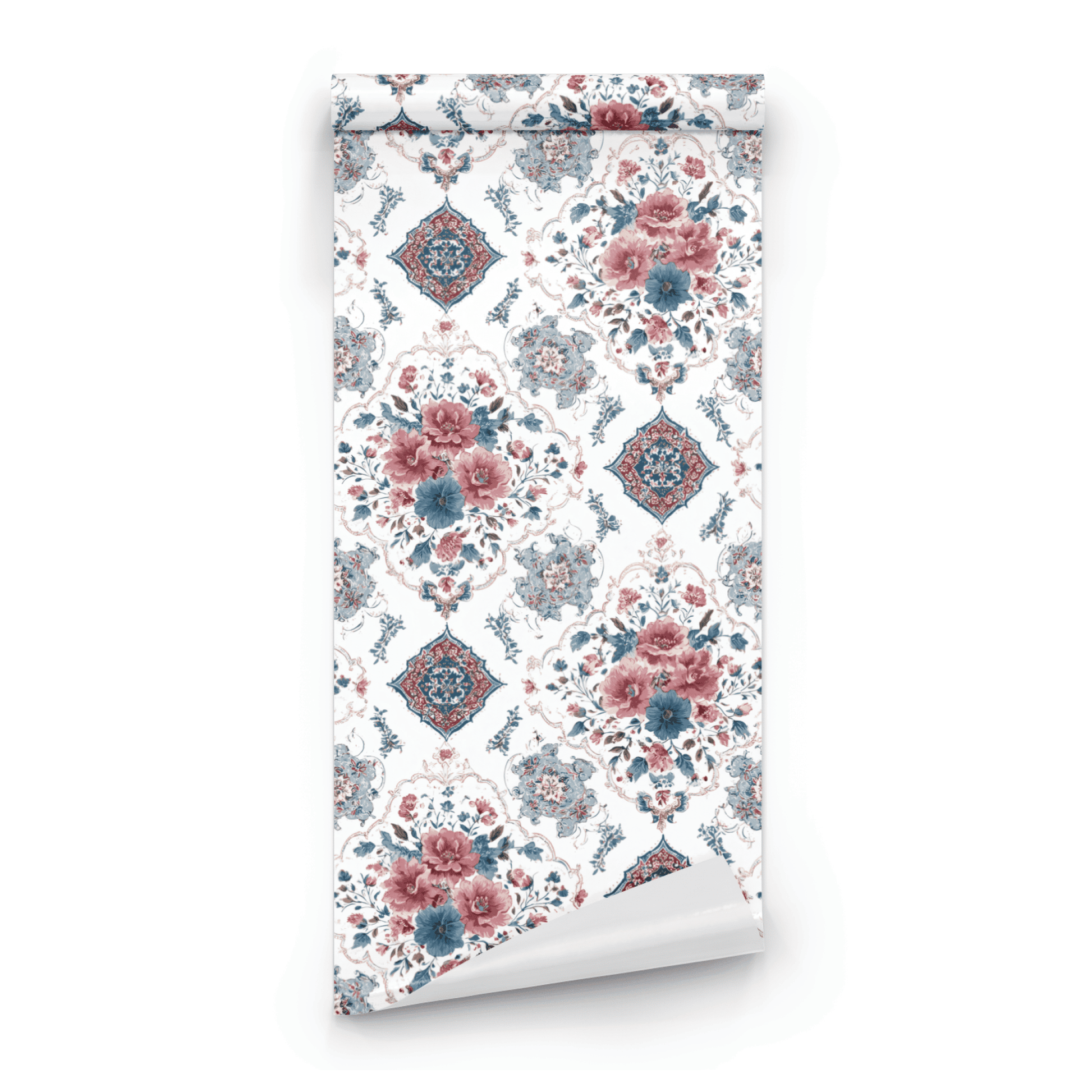 Rouge Arabesque | White Floral Wallpaper - Roll Preview