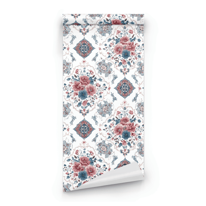 Rouge Arabesque | White Floral Wallpaper - Roll Preview