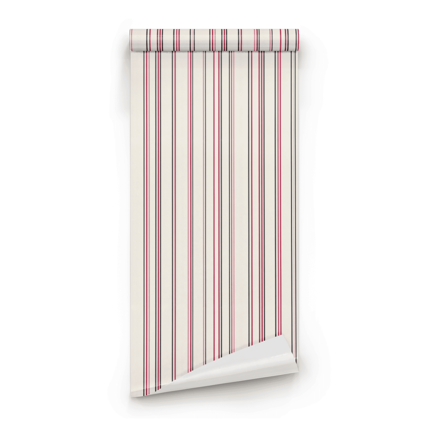 Cream Striped Wallpaper roll preview showing the minimalist stripe pattern in cream and cranberry close-up