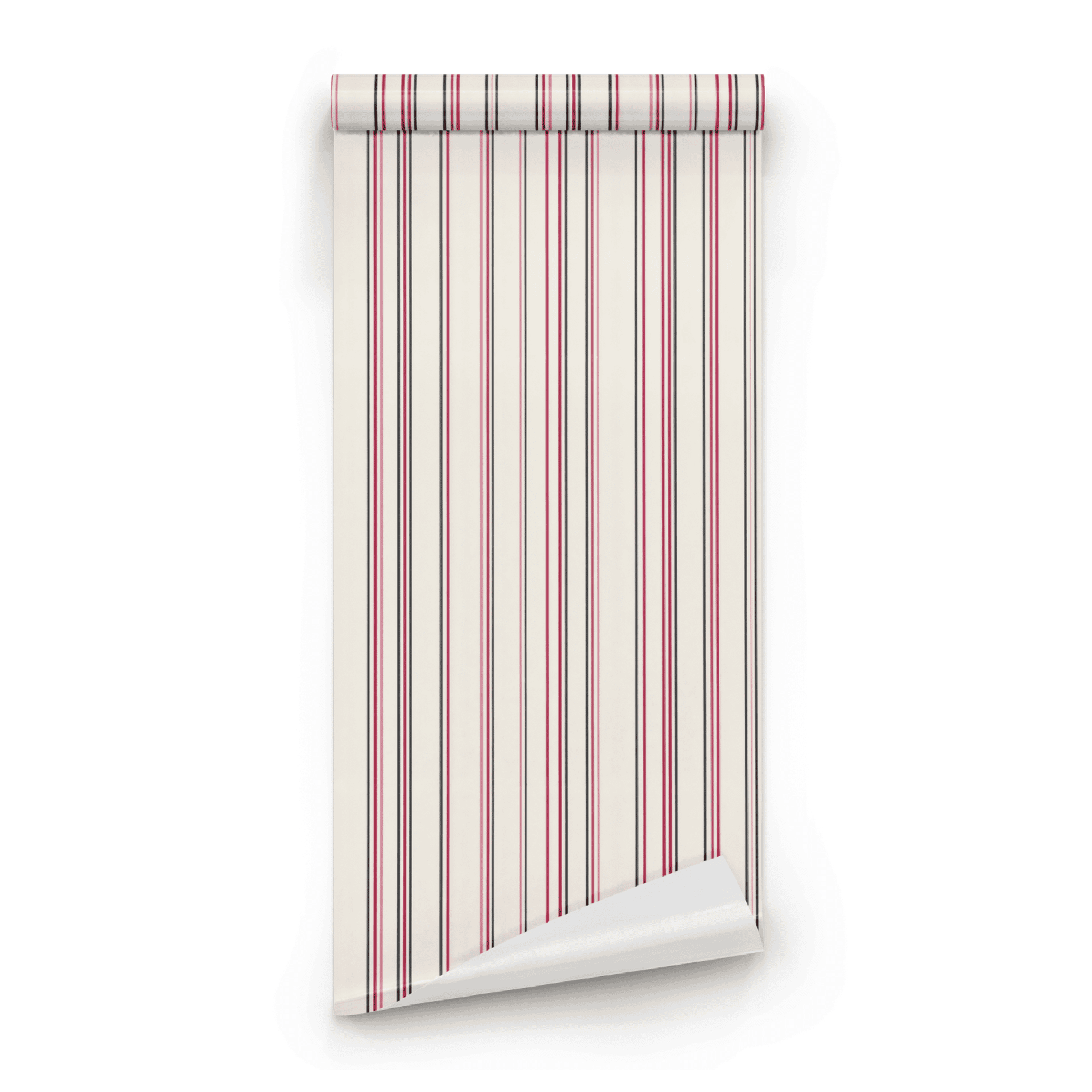 Cream Striped Wallpaper roll preview showing the minimalist stripe pattern in cream and cranberry close-up