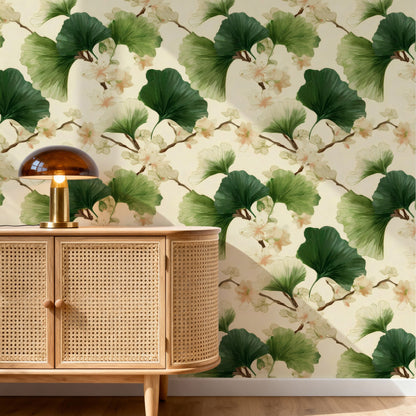 Fan Leaves large scale wallpaper in a styled room