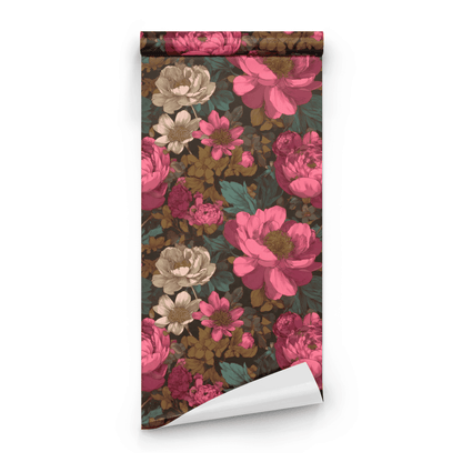 Pink Floral Wallpaper roll preview showing the peony flower drawing and the faded pink Victorian palette in close detail