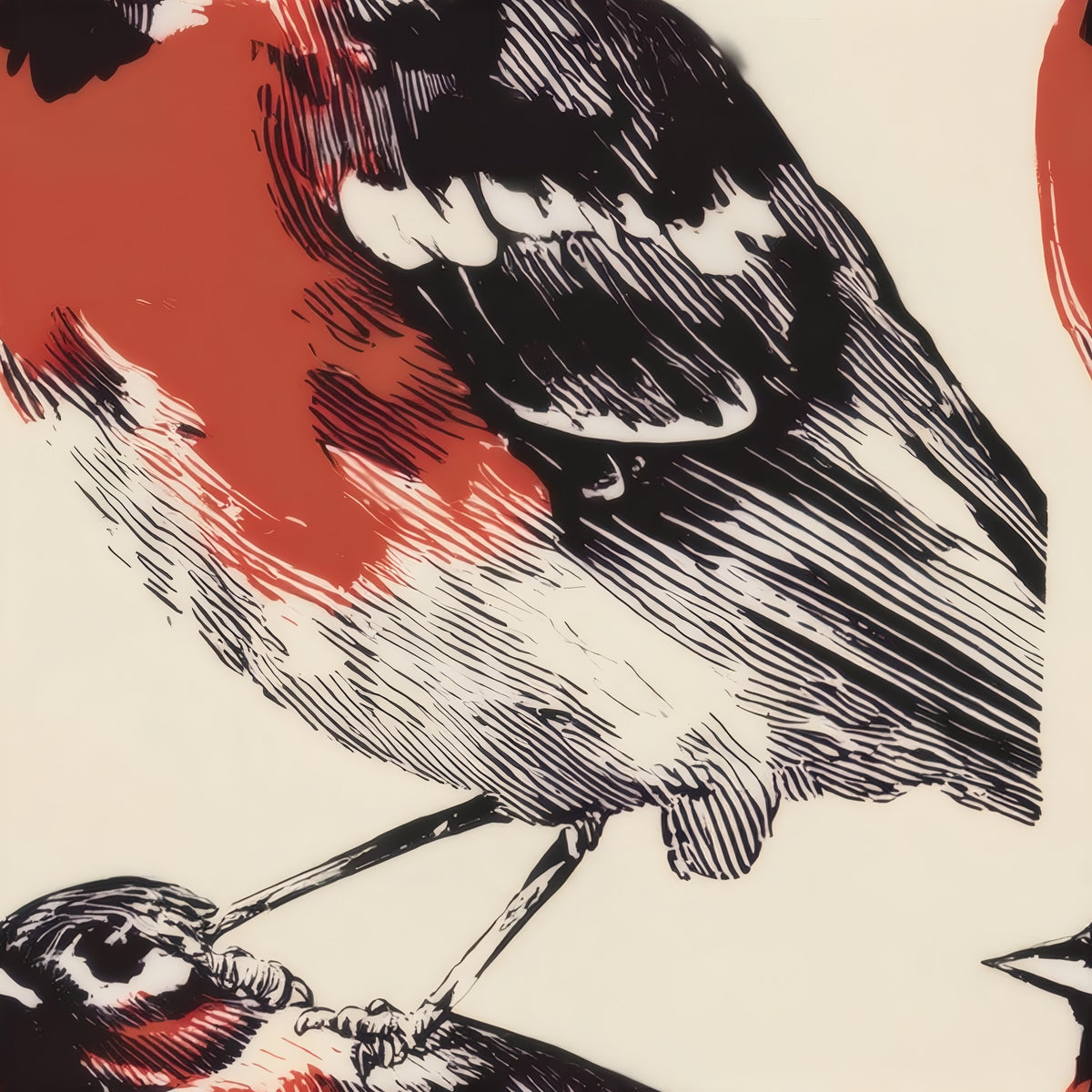 Folk Cardinal large scale wallpaper pattern repeat