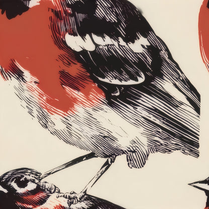 Folk Cardinal large scale wallpaper pattern repeat