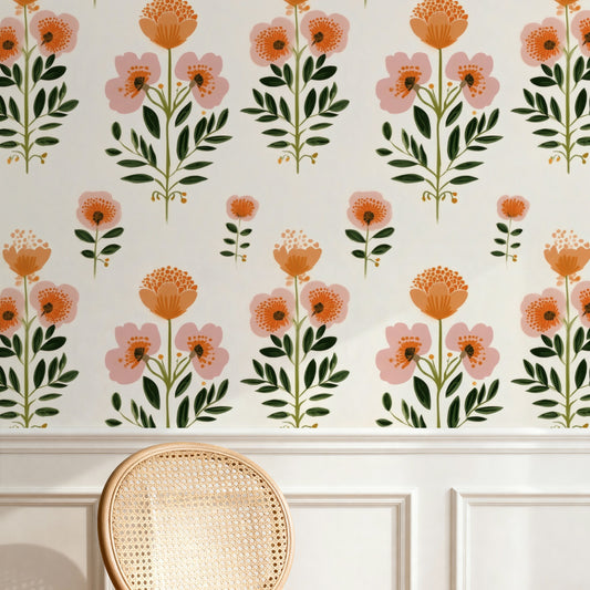 Folk Rose large scale wallpaper in a styled room