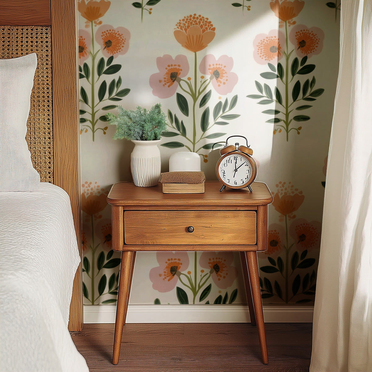 Folk Rose large scale wallpaper in a styled room