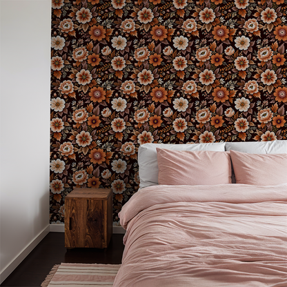 Baroque Floral Amber Wallpaper