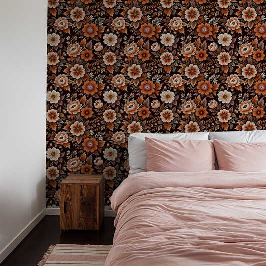 Baroque Floral Amber Wallpaper