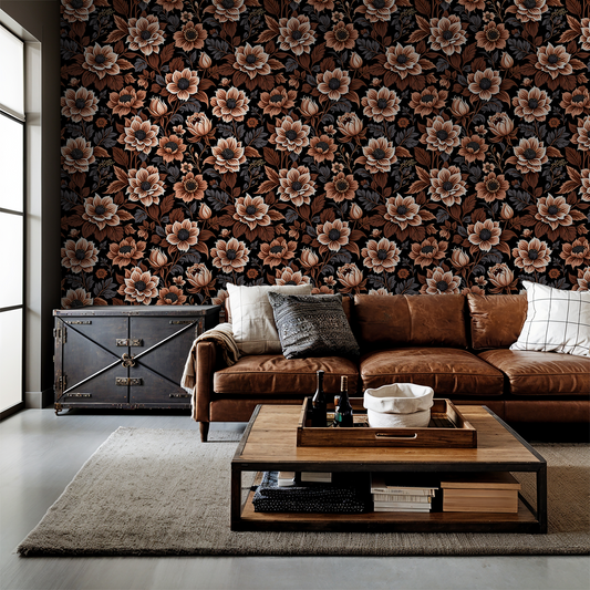 Floral Sepia Retro Wallpaper