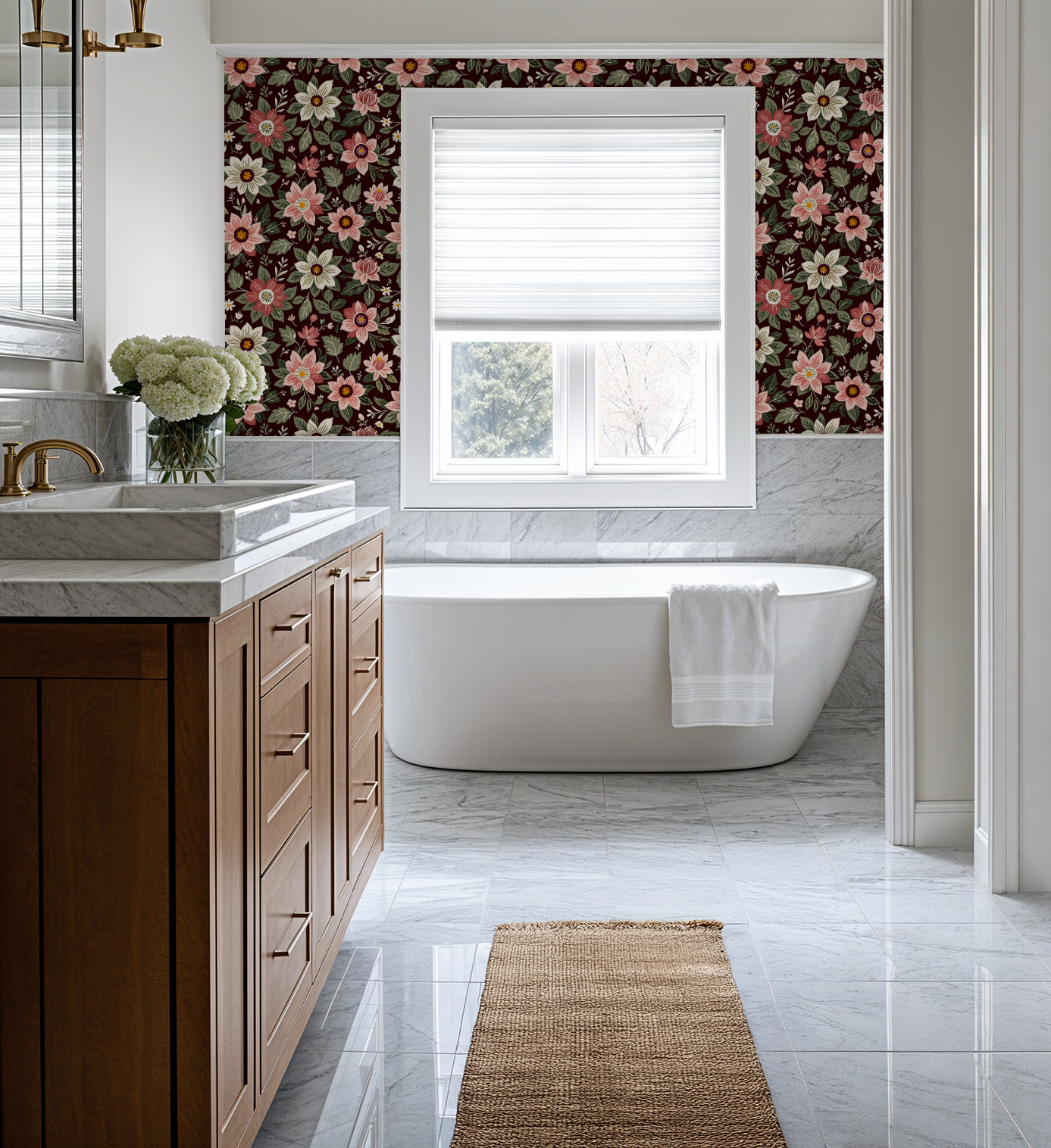 Monochrome Blossoms Retro Wallpaper