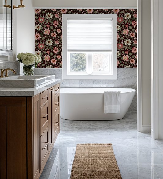 Monochrome Blossoms Retro Wallpaper