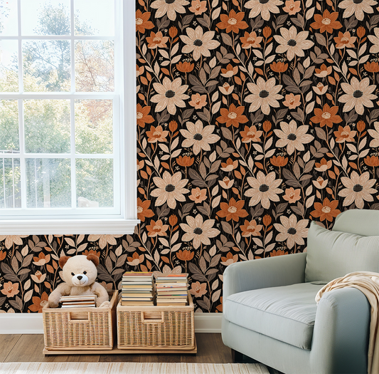 Floral Plum Retro Wallpaper