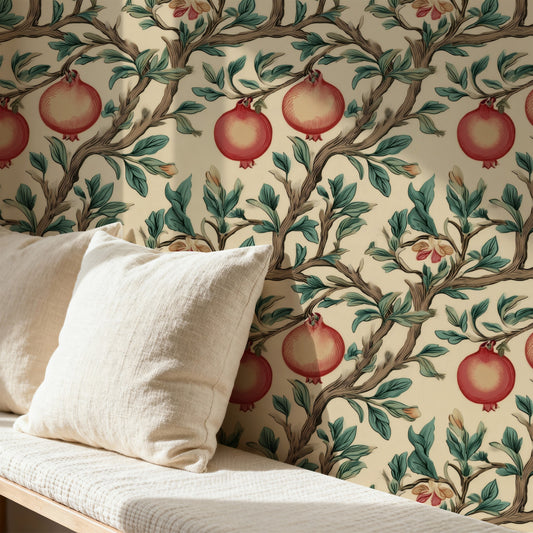 Fruit Boughs large scale wallpaper in a styled room