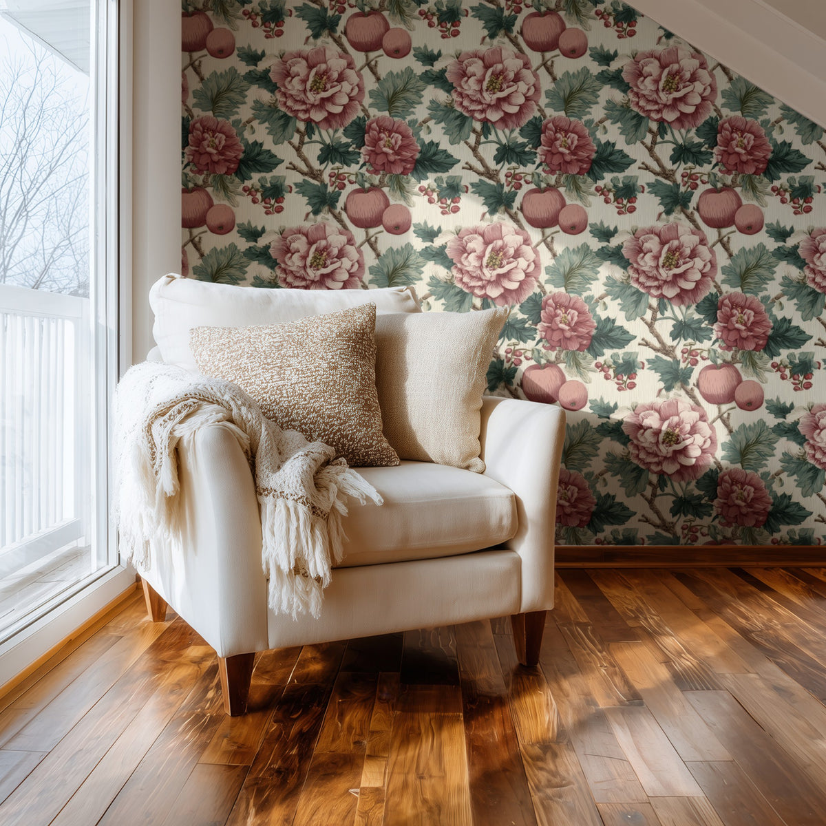 Fruit Branch large scale wallpaper in a styled room