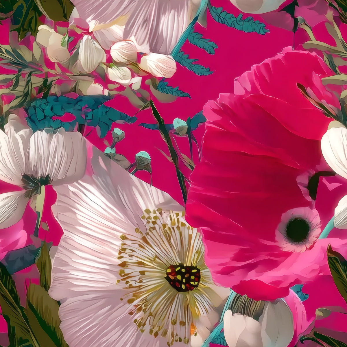 Fuchsia Fern large scale wallpaper pattern repeat