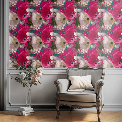 Fuchsia Fern large scale wallpaper in a styled room