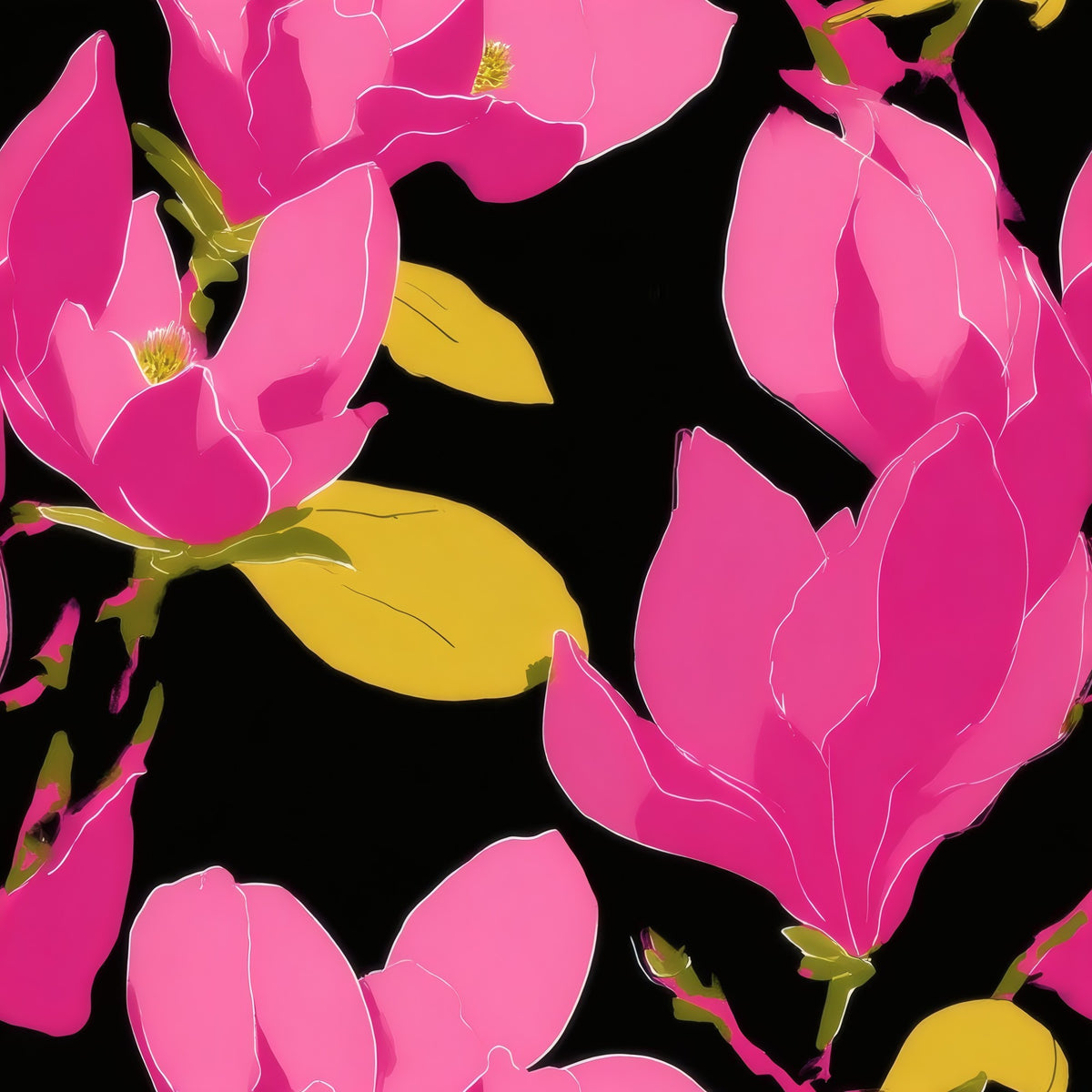 Fuchsia Magnolia large scale wallpaper pattern repeat