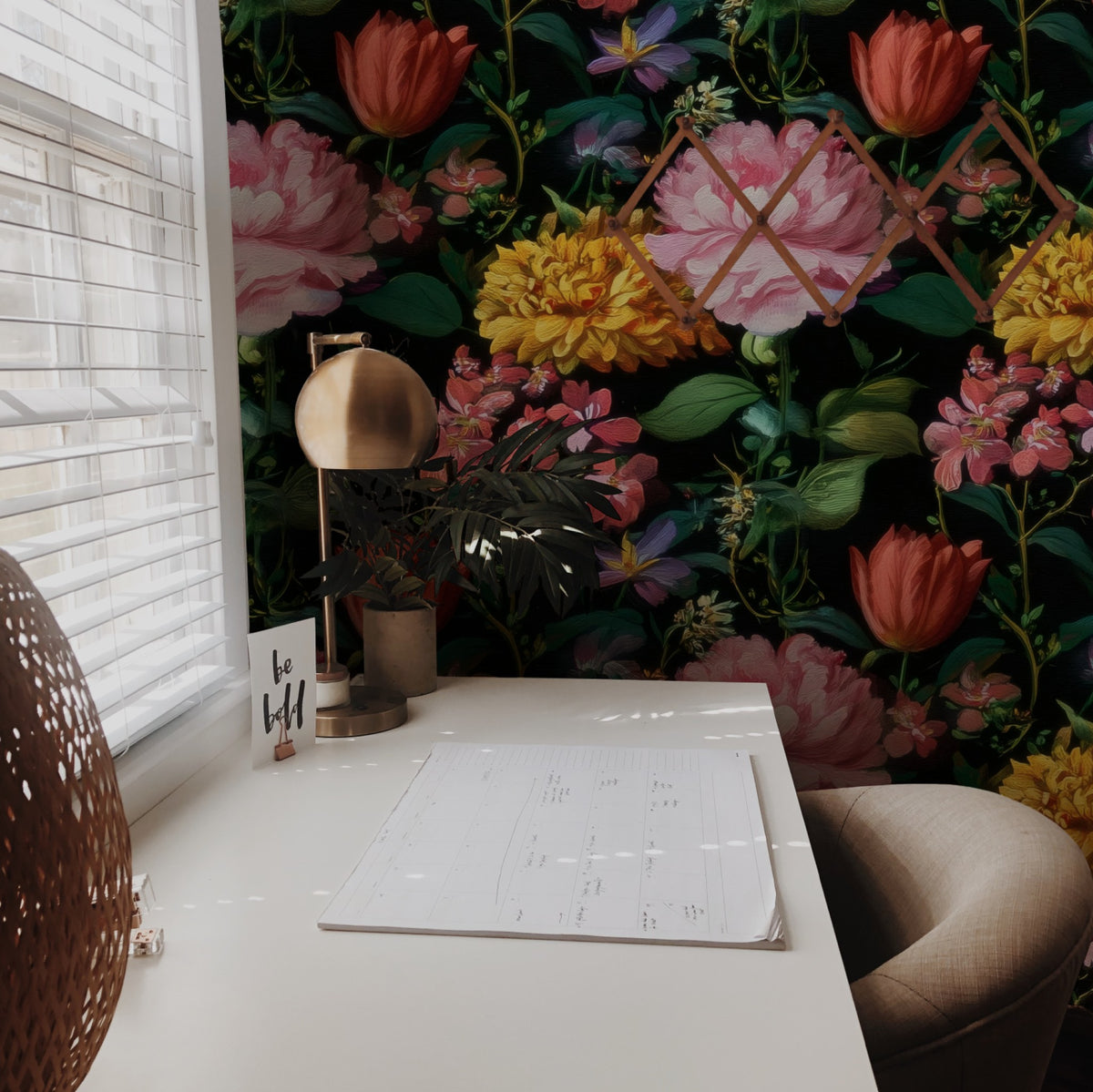 Garden Bouquet large scale wallpaper in a styled room