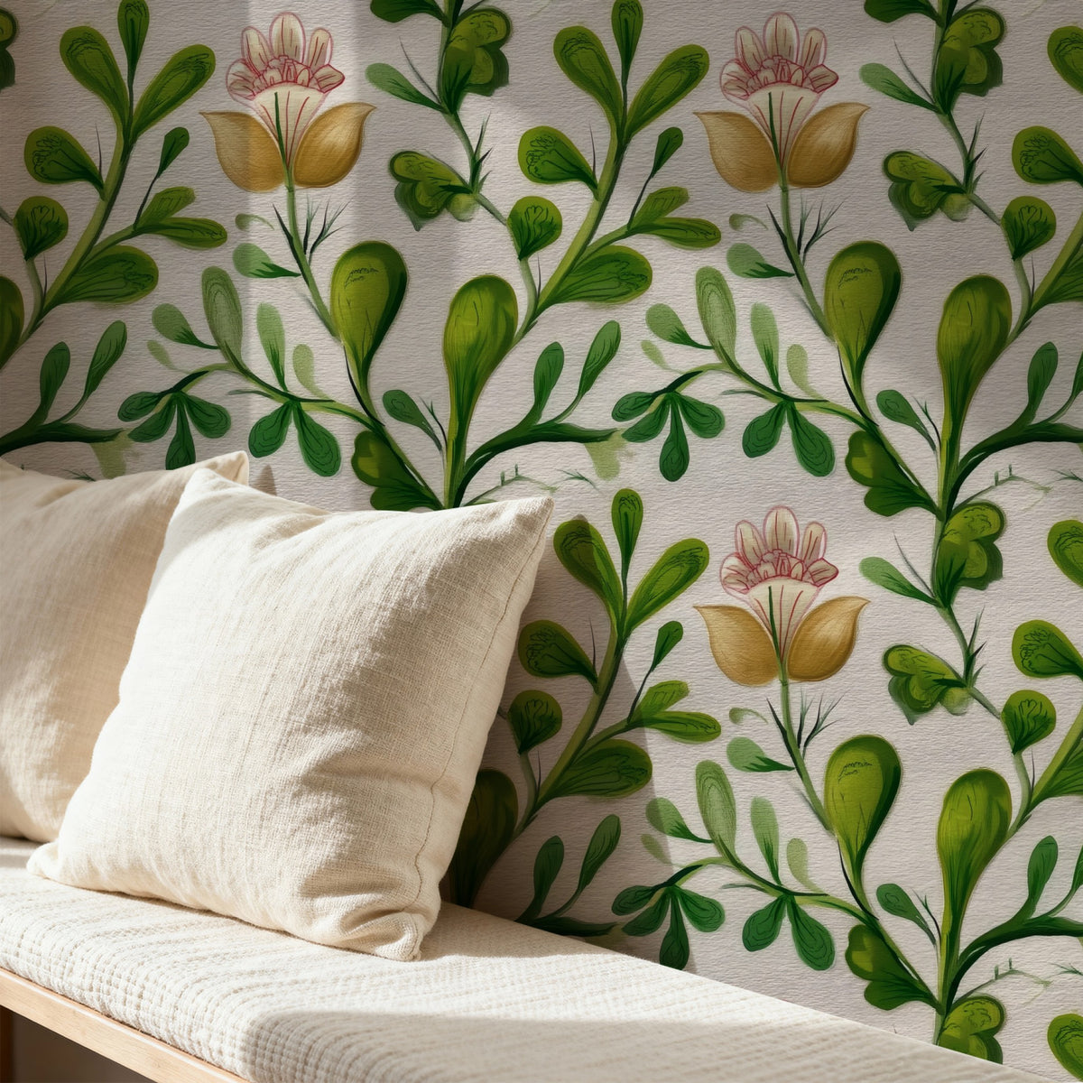 Garden Folk large scale wallpaper in a styled room