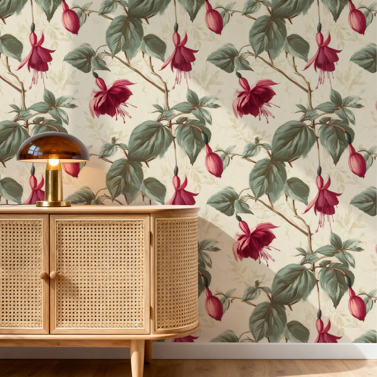 Garnet Fuchsia large scale wallpaper in a styled room